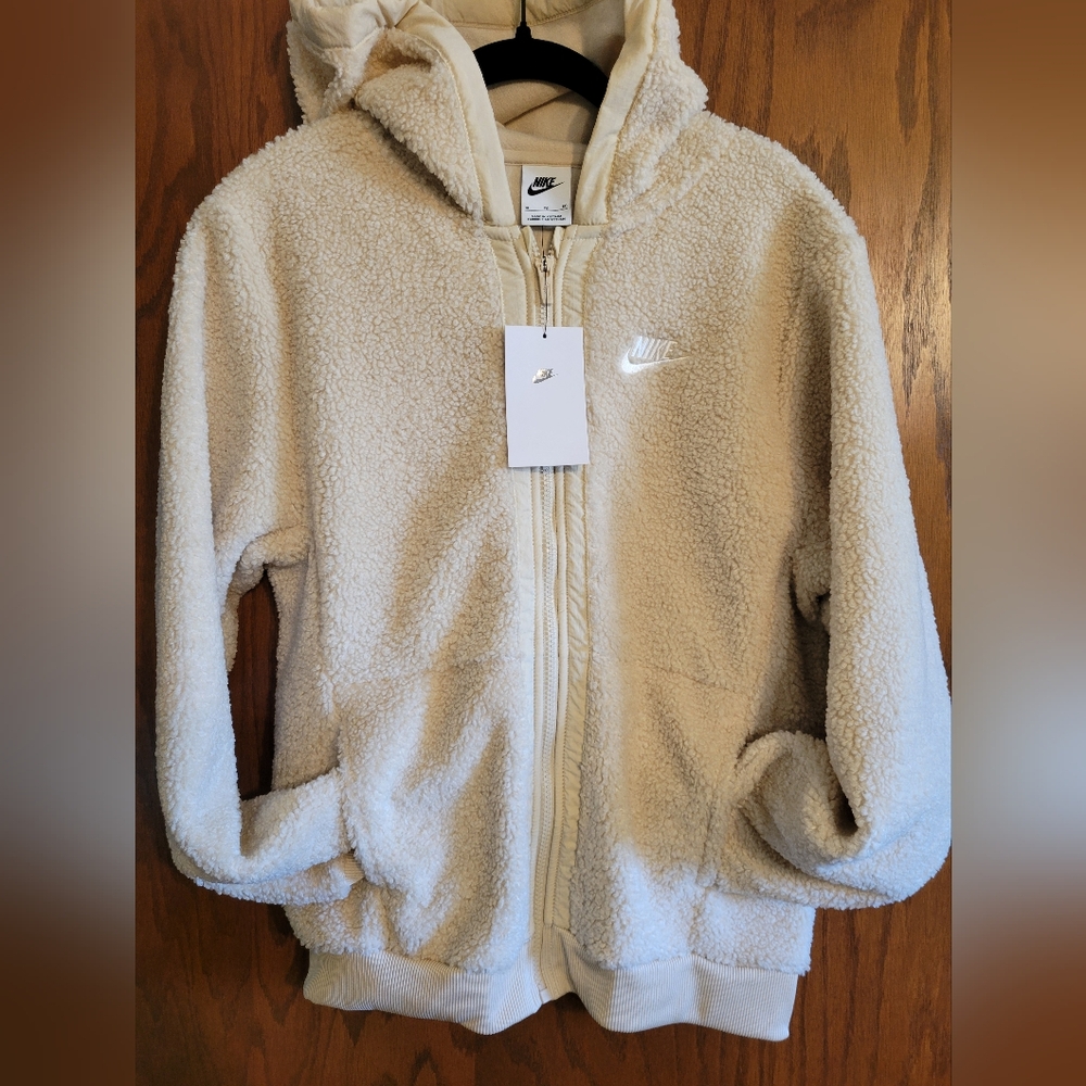 Nike Cream/Beige Sherpa Fleece Plush Hoodie Youth XL